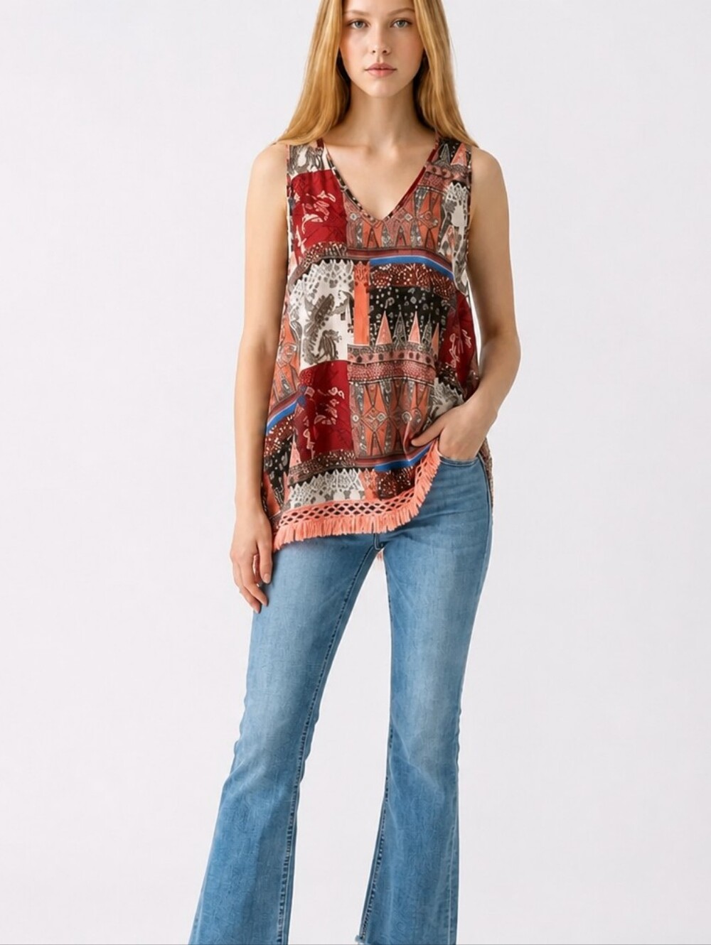 Umgee Sleeveless Crochet Fringe Bohemian Top